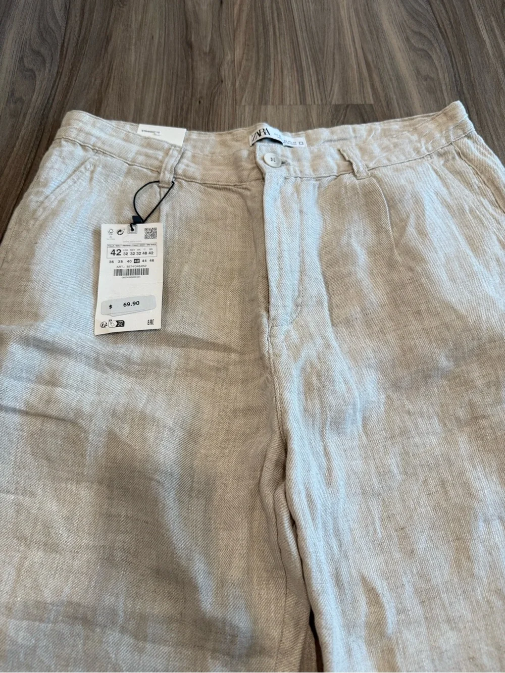 NWT Zara Men's Lightweight 100% Linen Pants in Natural Beige Size US 32 Waist